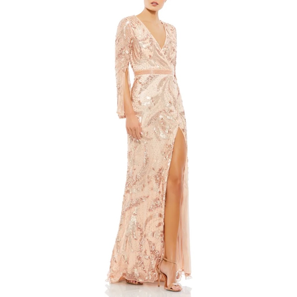 MAC DUGGAL Swirl Sequin Long Sleeve Faux Wrap Gown ❤️IN STORES❤️